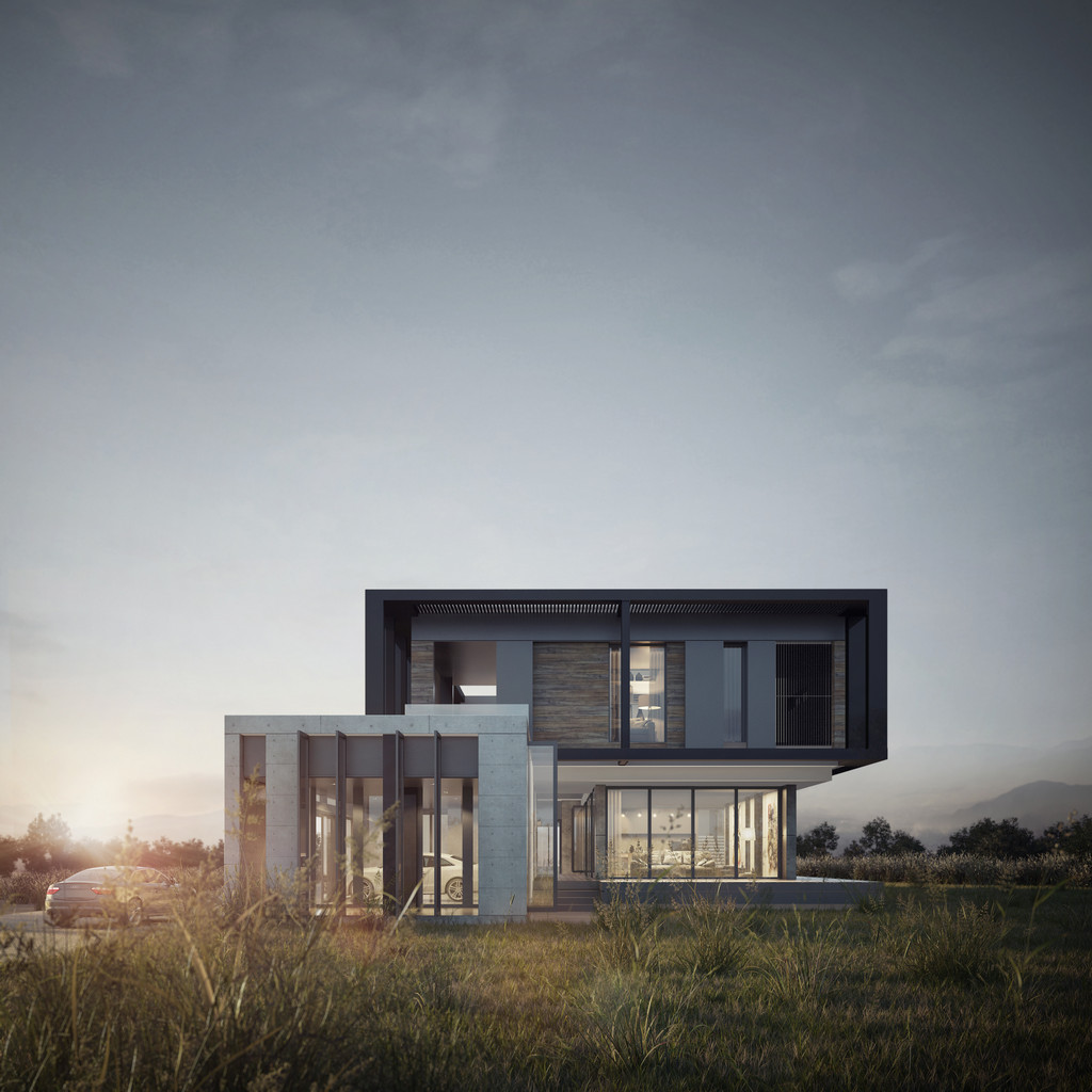 Arkitekturvisualisering 3D Visualisering Exteriör Modern Villa Wake Forest Landskap Natur Gräs